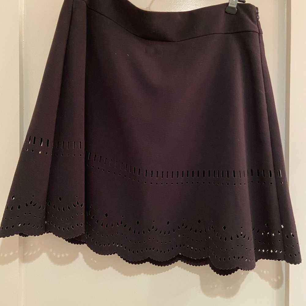 Loft Black A-Line Mini Skirt with Laser Cut Scalloped Hem, Size 4